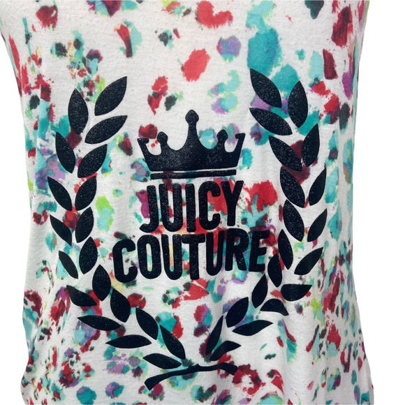 Juicy Couture Rayon Racerback Tank Top w/ Black Glitter Crown Logo | Size Small - Picture 3 of 7